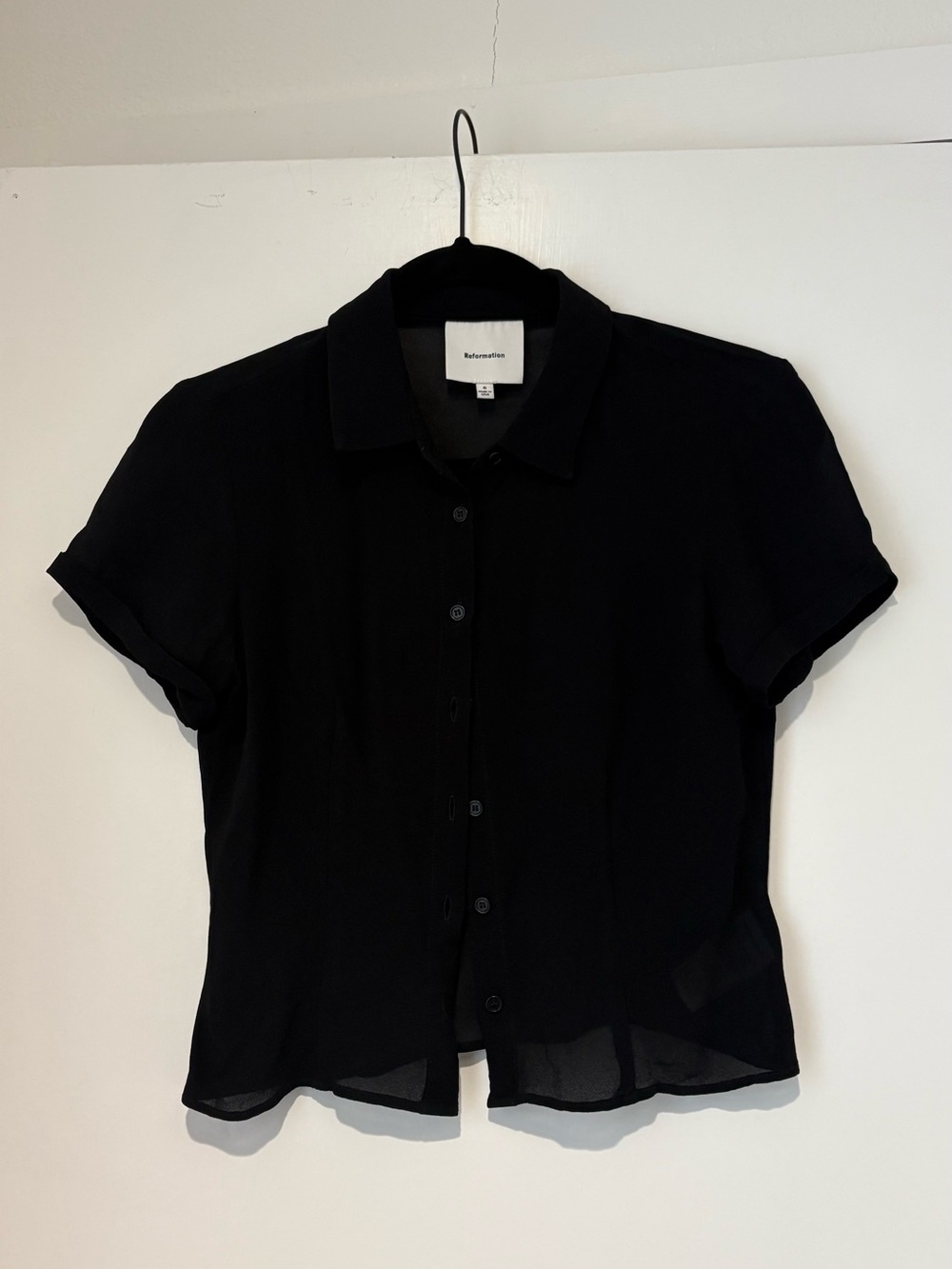 Reformation Corin Black Short-Sleeve Button-Up Top